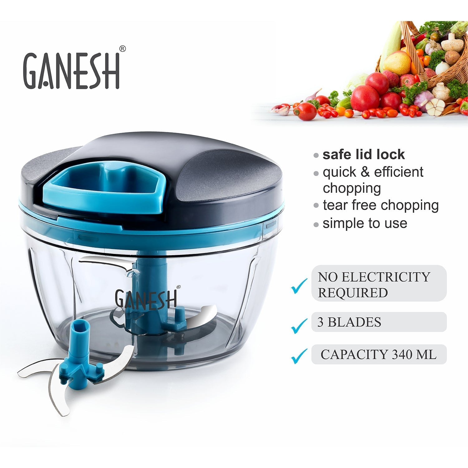 Grey Wonder Chopper by Ganesh, 470 ml, various perspectives and details. Grey Wonder Chopper by Ganesh, 470 ml, various perspectives and details.